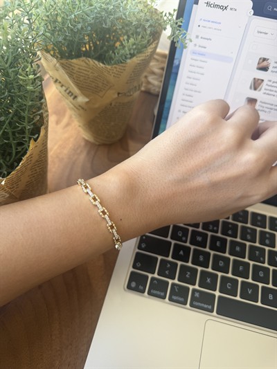 14K gold renk,premium seri,taşlı zincir model bileklik ve yüzük ✨