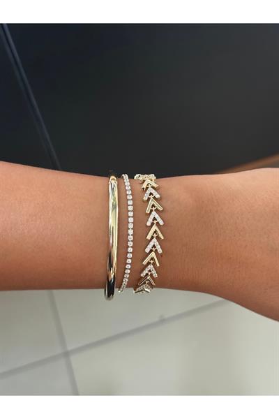 14K gold renk,su yolu,düz kelepçe ve kılçık desen 3'lü bileklik