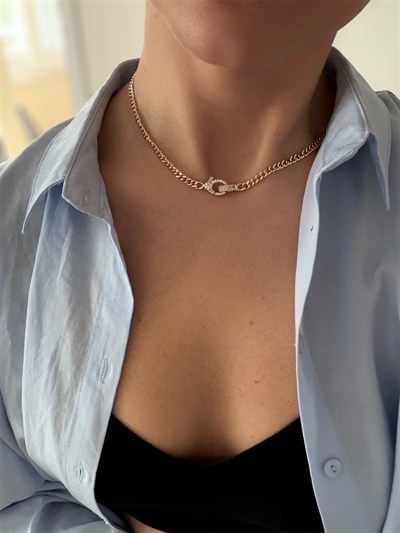 14K gold renk,tasarım taşlı klips model zincir kolye