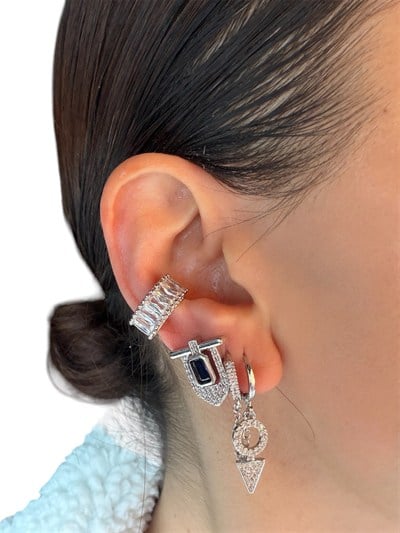 Gümüş renk,full taşlı hipoalerjenik tasarım earcuff