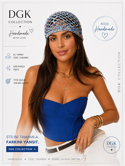 LORİ-Açık mavi renk renkli pul payetli handmade file saç aksesuarı