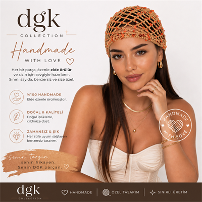 LORİ-Camel rengi kiremit pul payetli handmade file saç aksesuarı