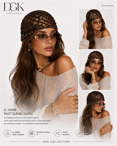 LORİ-Kahverengi pul payetli handmade file saç aksesuarı