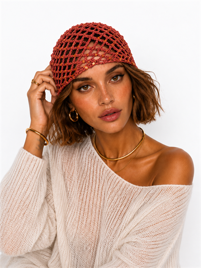 LORİ-Kiremit rengi tonaton şık pul payetli handmade file saç aksesuarı