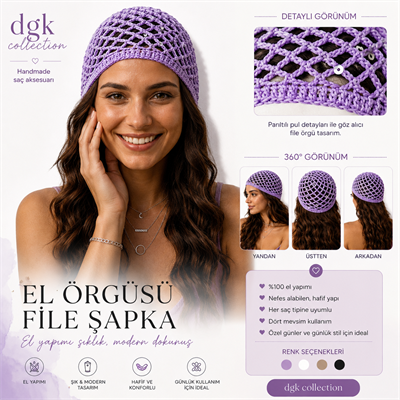 LORİ-Lila rengi pul payetli ve lurex parlak ipi olan handmade file saç aksesuarı