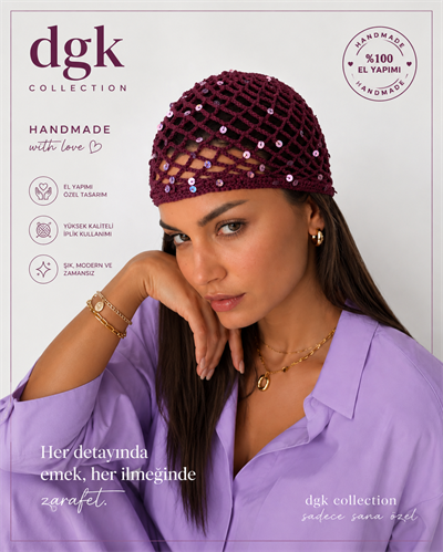 LORİ-Mürdüm rengi lila pul payetli handmade file saç aksesuarı