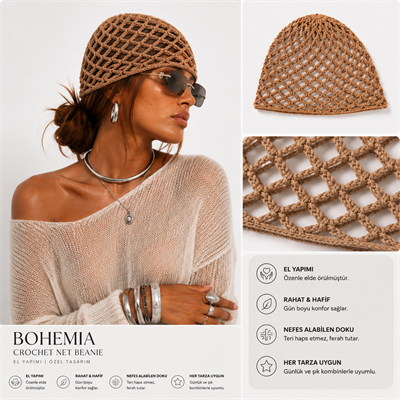 OTİ-Camel rengi günlük kullanıma uygun handmade file saç aksesuarı