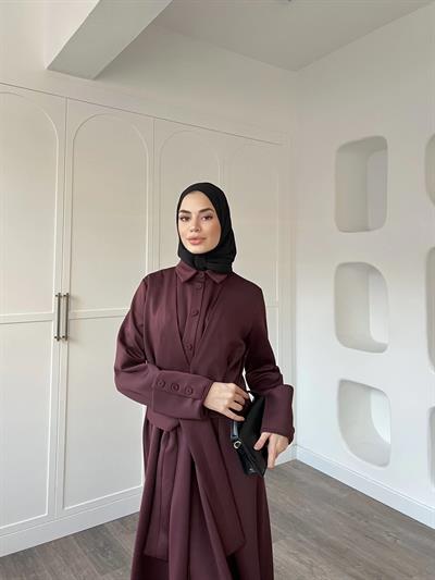 Alev Düğmeli Elbise -Bordo