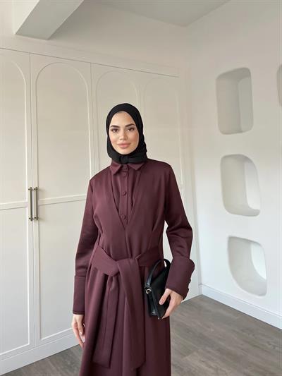Alev Düğmeli Elbise -Bordo