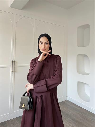 Alev Düğmeli Elbise -Bordo