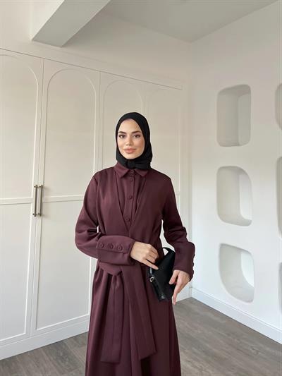 Alev Düğmeli Elbise -Bordo