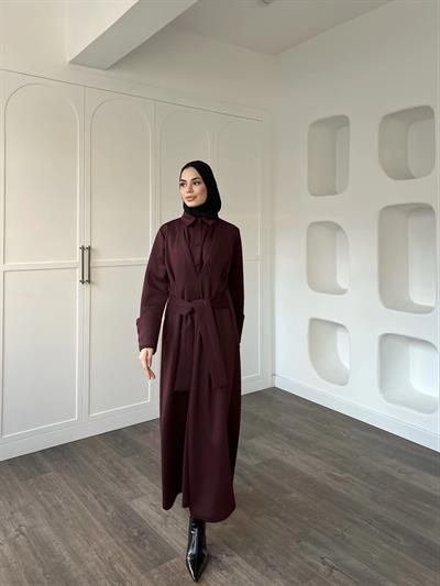 Alev Düğmeli Elbise -Bordo