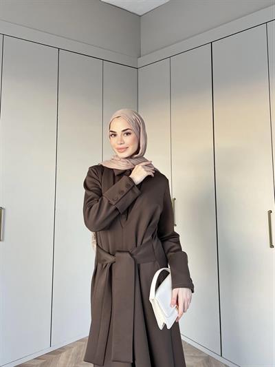 Alev Düğmeli Elbise -Kahve