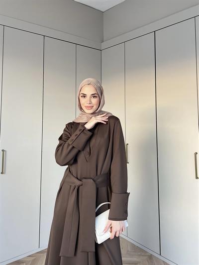 Alev Düğmeli Elbise -Kahve