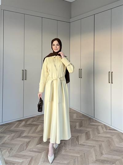Alev Düğmeli Elbise -Sarı
