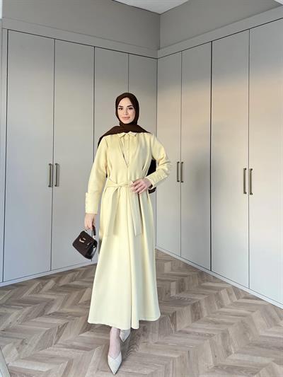 Alev Düğmeli Elbise -Sarı