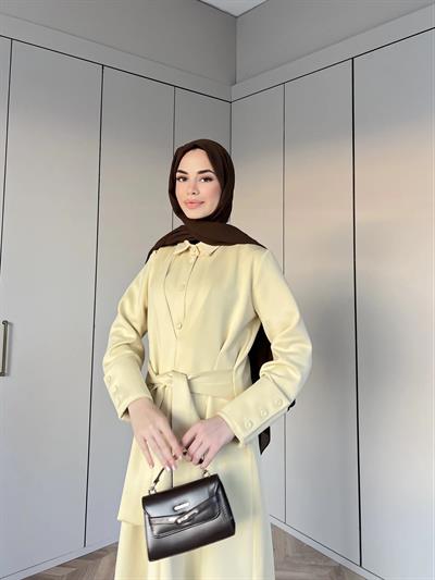 Alev Düğmeli Elbise -Sarı