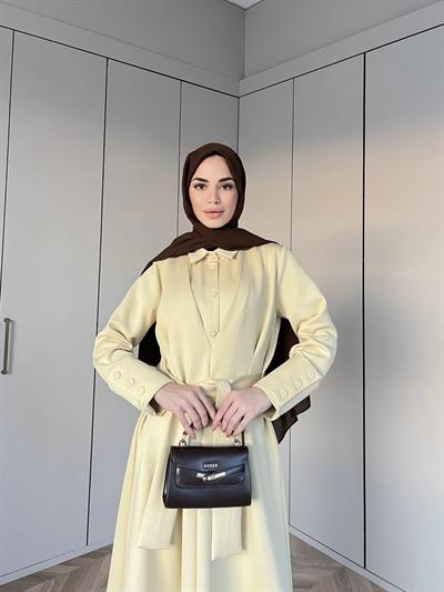 Alev Düğmeli Elbise -Sarı