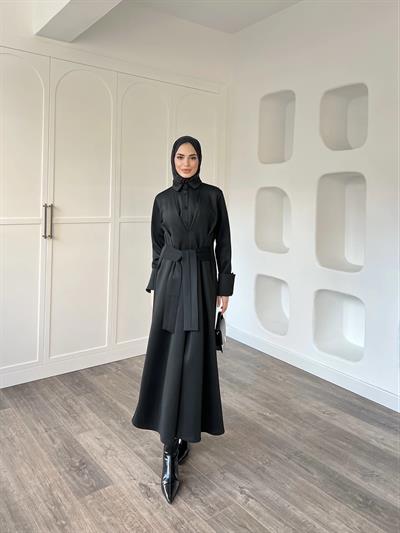 Alev Düğmeli Elbise -Siyah