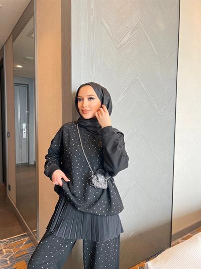 Alt Kısmı Fırfırlı Beli Lastikli İçlik - Siyah