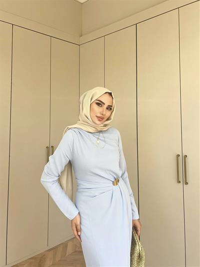 Asil Yan Detaylı Elbise - Mavi