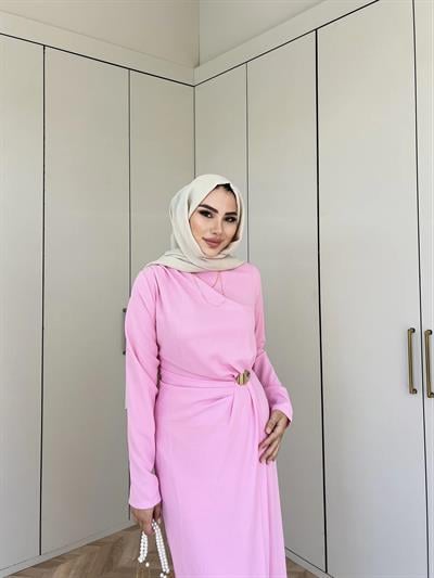 Asil Yan Detaylı Elbise - Pembe