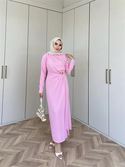 Asil Yan Detaylı Elbise - Pembe