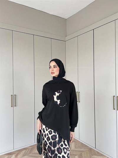 Asude Leopar Detaylı Takım - Siyah