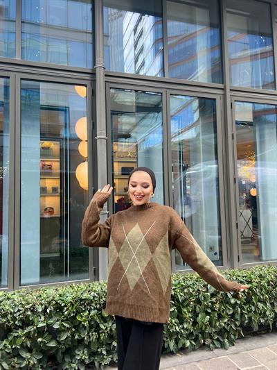 Balaklava Desen Kazak Kahve