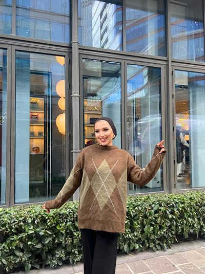 Balaklava Desen Kazak Kahve