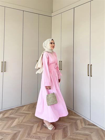 Begonya Bel Bağlamalı Elbise - Pembe