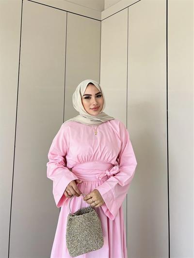 Begonya Bel Bağlamalı Elbise - Pembe