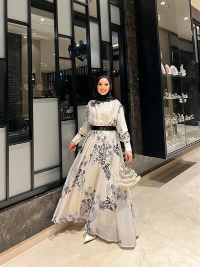 Beste çiçek Desenli Elbise - Siyah