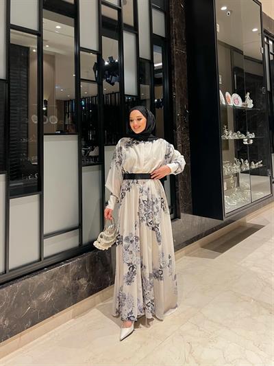 Beste çiçek Desenli Elbise - Siyah