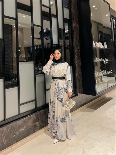 Beste çiçek Desenli Elbise - Siyah