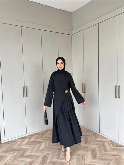 Carla Qupra Piliseli Elbise - Siyah