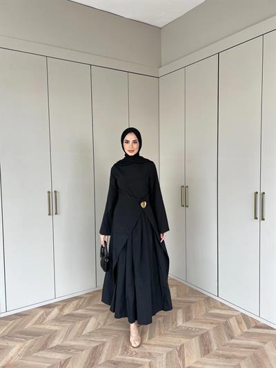 Carla Qupra Piliseli Elbise - Siyah