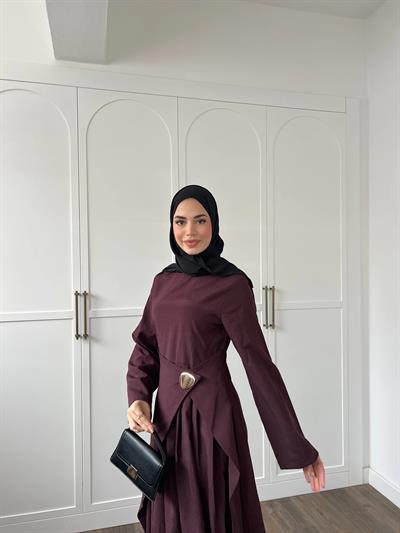 Carla Qupra Piliseli Elbise -Bordo