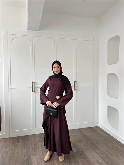 Carla Qupra Piliseli Elbise -Bordo