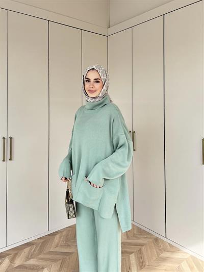 Cep Detaylı Triko Takım - Çağla