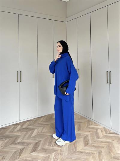 Cep Detaylı Triko Takım - Saks