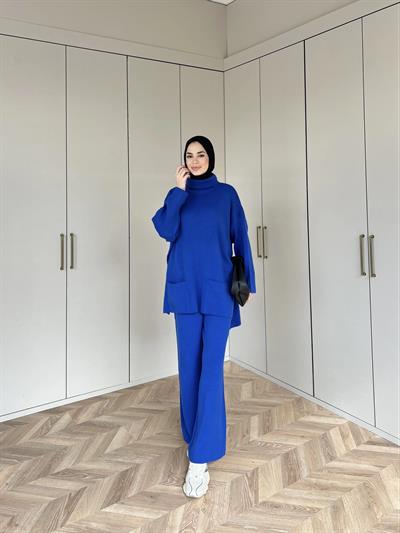 Cep Detaylı Triko Takım - Saks