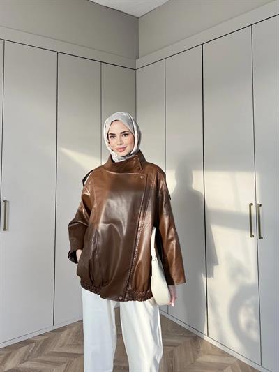 Deri Jami Ceket - Camel