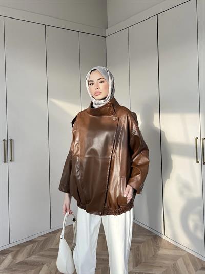 Deri Jami Ceket - Camel