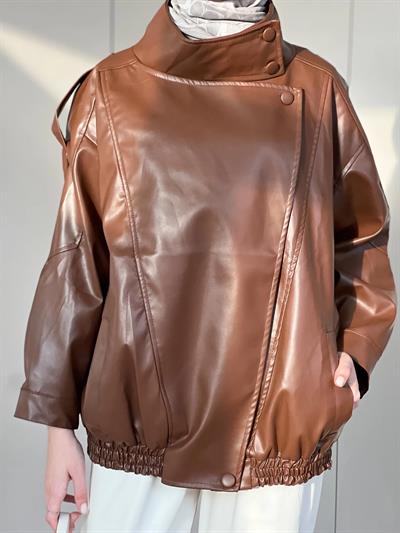 Deri Jami Ceket - Camel