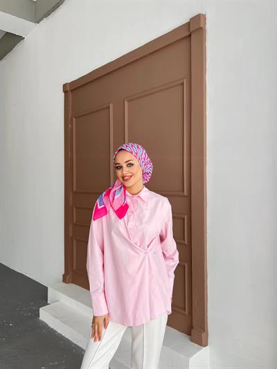 Düğmeli Nurs Gömlek - Pembe