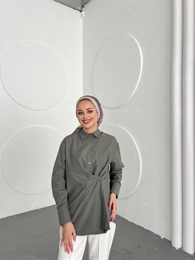 Düğmeli Nurs Gömlek - Yeşil