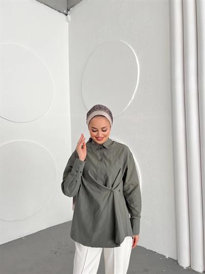 Düğmeli Nurs Gömlek - Yeşil