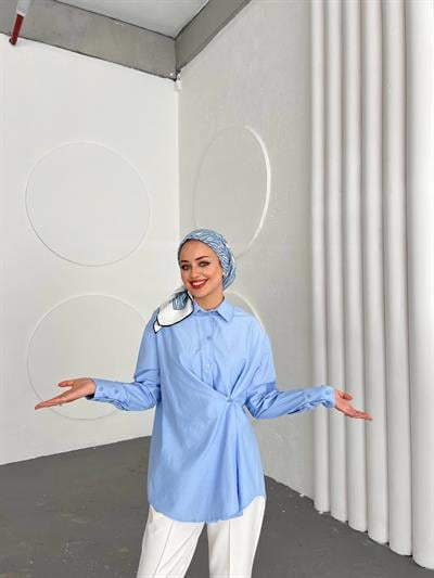 Düğmeli Nurs Gömlek -Mavi