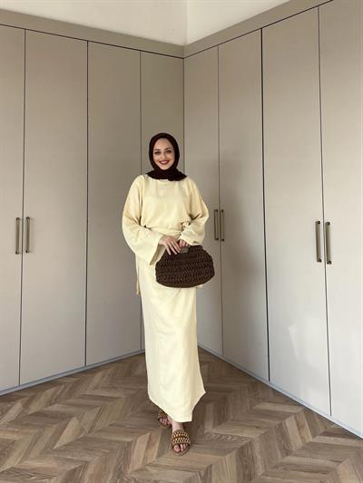 Ela Çapraz Etekli Takım -Sarı